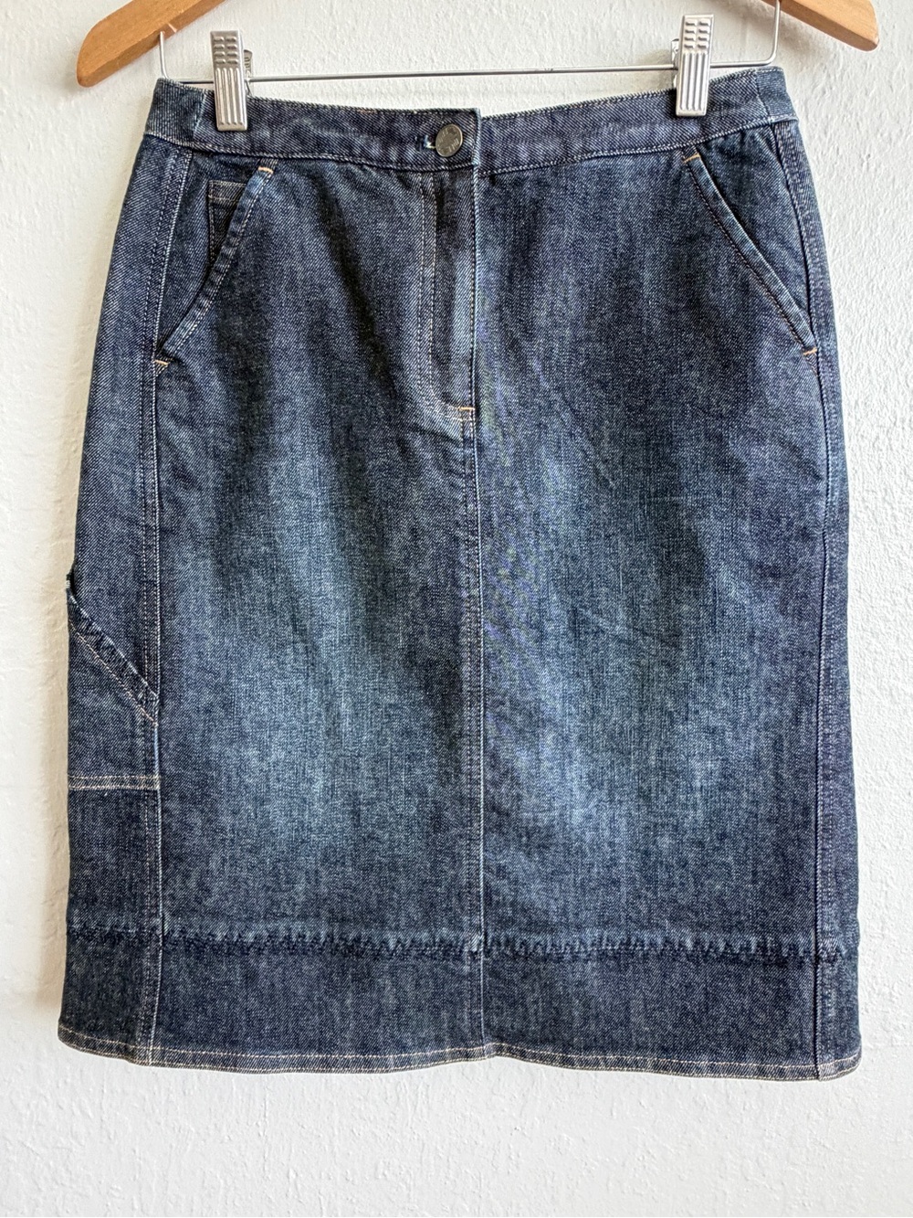 J. Jill Denim Midi Skirt 4P Stretch Utility Carpenter Dark Wash